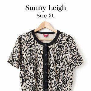Sunny Leigh XL Animal Print Button Front Cardigan Top Cotton Blend